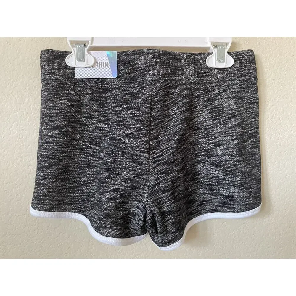 Justice Active Heather Black White Stripe Trim Girls’ Dolphin Shorts Size 10